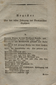 Der Breslauische Erzähler : eine Wochenschrift. Register über den ersten Jahrgang (1800)
