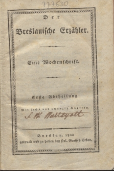 Der Breslauische Erzähler : eine Wochenschrift. [Jg.1], No. 1 (4 Januar 1800) + wkładka