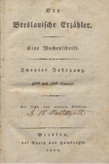 Der Breslauische Erzähler : eine Wochenschrift. Jg.2, No. 1 (3 Januar 1801) + wkładka