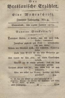 Der Breslauische Erzähler : eine Wochenschrift. Jg.2, No. 4 (24 Januar 1801) + dod. + wkładka