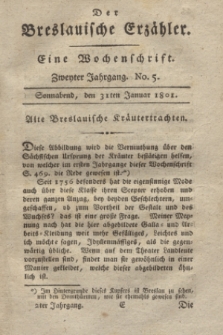 Der Breslauische Erzähler : eine Wochenschrift. Jg.2, No. 5 (31 Januar 1801) + dod. + wkładka