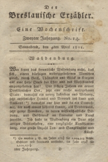 Der Breslauische Erzähler : eine Wochenschrift. Jg.2, No. 14 (4 April 1801) + wkładka