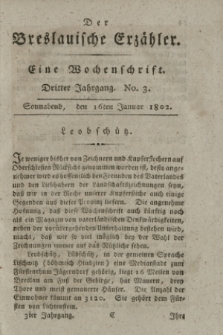 Der Breslauische Erzähler : eine Wochenschrift. Jg.3, No. 3 (16 Januar 1802) + wkładka