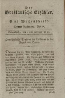 Der Breslauische Erzähler : eine Wochenschrift. Jg.3, No. 7 (13 Februar 1802) + wkładka