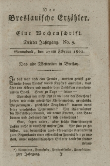 Der Breslauische Erzähler : eine Wochenschrift. Jg.3, No. 9 (27 Februar 1802) + wkładka