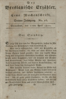 Der Breslauische Erzähler : eine Wochenschrift. Jg.3, No. 16 (17 April 1802) + wkładka