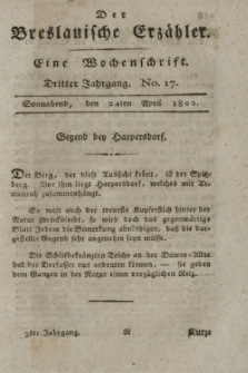 Der Breslauische Erzähler : eine Wochenschrift. Jg.3, No. 17 (24 April 1802) + wkładka