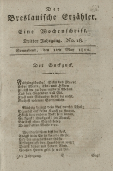 Der Breslauische Erzähler : eine Wochenschrift. Jg.3, No. 18 (1 May 1802) + wkładka