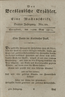 Der Breslauische Erzähler : eine Wochenschrift. Jg.3, No. 20 (15 Mai 1802) + wkładka