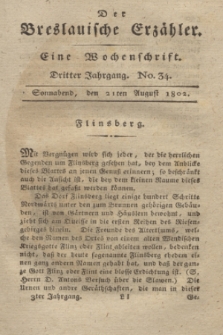 Der Breslauische Erzähler : eine Wochenschrift. Jg.3, No. 34 (21 August 1802) + wkładka