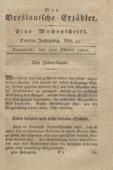 Der Breslauische Erzähler : eine Wochenschrift. Jg.3, No. 41 (9 Oktober 1802) + wkładka