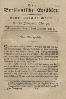 Der Breslauische Erzähler : eine Wochenschrift. Jg.3, No. 42 (16 Oktober 1802) + wkładka