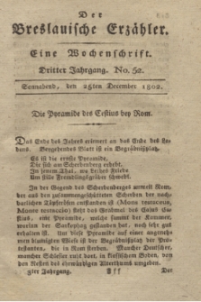 Der Breslauische Erzähler : eine Wochenschrift. Jg.3, No. 52 (25 December 1802) + wkładka