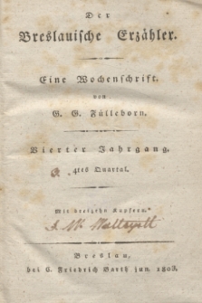 Der Breslauische Erzähler : eine Wochenschrift. Register über den vierten Jahrgang (1803)