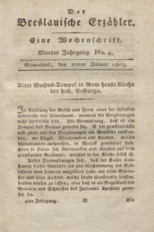 Der Breslauische Erzähler : eine Wochenschrift. Jg.4, No. 4 (22 Januar 1803) + wkładka