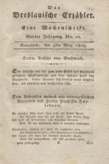 Der Breslauische Erzähler : eine Wochenschrift. Jg.4, No. 10 (5 März 1803) + wkładka