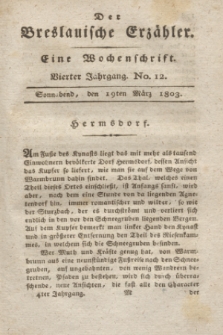 Der Breslauische Erzähler : eine Wochenschrift. Jg.4, No. 12 (19 März 1803) + wkładka