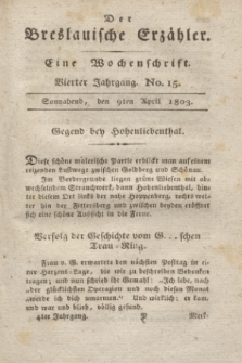 Der Breslauische Erzähler : eine Wochenschrift. Jg.4, No. 15 (9 April 1803) + wkładka