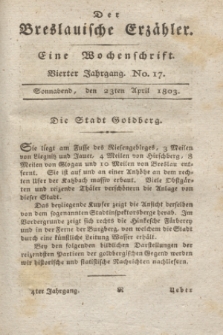 Der Breslauische Erzähler : eine Wochenschrift. Jg.4, No. 17 (23 April 1803) + wkładka