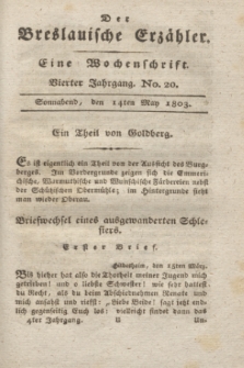 Der Breslauische Erzähler : eine Wochenschrift. Jg.4, No. 20 (14 Mai 1803) + wkładka