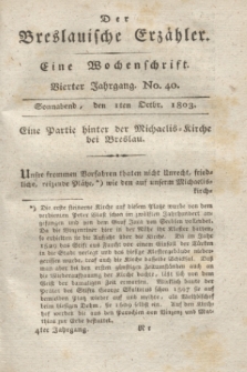 Der Breslauische Erzähler : eine Wochenschrift. Jg.4, No. 40 (1 October 1803) + wkładka