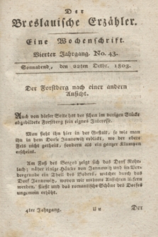 Der Breslauische Erzähler : eine Wochenschrift. Jg.4, No. 43 (22 October 1803) + wkładka