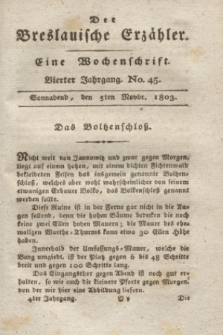 Der Breslauische Erzähler : eine Wochenschrift. Jg.4, No. 45 (5 November 1803) + wkładka