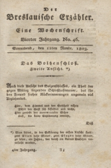 Der Breslauische Erzähler : eine Wochenschrift. Jg.4, No. 46 (12 November 1803) + wkładka