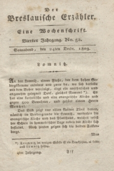 Der Breslauische Erzähler : eine Wochenschrift. Jg.4, No. 52 (24 December 1803) + wkładka