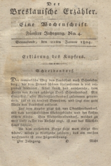 Der Breslauische Erzähler : eine Wochenschrift. Jg.5, No. 4 (21 Januar 1804) + wkładka