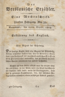 Der Breslauische Erzähler : eine Wochenschrift. Jg.5, No. 39 (22 September 1804) + wkładka