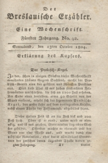 Der Breslauische Erzähler : eine Wochenschrift. Jg.5, No. 42 (13 October 1804) + wkładka