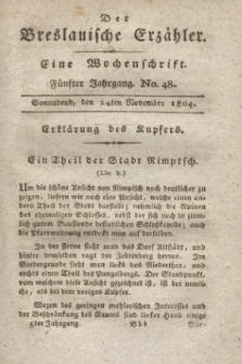 Der Breslauische Erzähler : eine Wochenschrift. Jg.5, No. 48 (24 November 1804) + wkładka