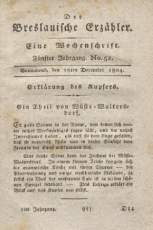Der Breslauische Erzähler : eine Wochenschrift. Jg.5, No. 52 (22 December 1804) + wkładka