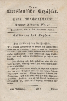 Der Breslauische Erzähler : eine Wochenschrift. Jg.6, No. 52 (21 December 1805) + wkładka
