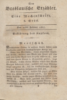 Der Breslauische Erzähler : eine Wochenschrift. Jg.8, Stück 6 (21 Februar 1807) + wkładka