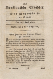 Der Breslauische Erzähler : eine Wochenschrift. Jg.8, Stück 13 (11 April 1807) + wkładka