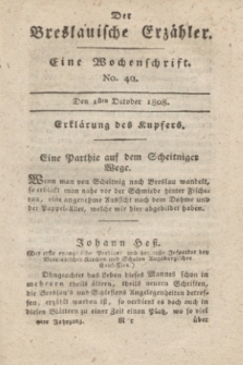 Der Breslauische Erzähler : eine Wochenschrift. Jg.9, No. 40 (1 October 1808) + dod. + wkładka