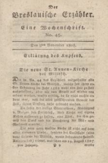 Der Breslauische Erzähler : eine Wochenschrift. Jg.9, No. 45 (5 November 1808) + dod. + wkładka