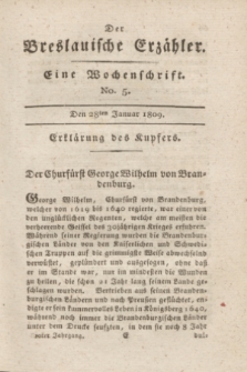 Der Breslauische Erzähler : eine Wochenschrift. Jg.10, No. 5 (28 Januar 1809) + wkładka