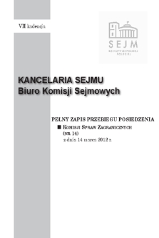 Pełny Zapis Przebiegu Posiedzenia Komisji Spraw Zagranicznych (nr 14) z dnia 14 marca 2012 r.