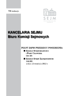 Pełny Zapis Przebiegu Posiedzenia Komisji Spraw Zagranicznych (nr 38) z dnia 12 września 2012 r.