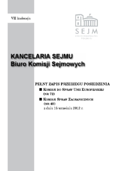 Pełny Zapis Przebiegu Posiedzenia Komisji Spraw Zagranicznych (nr 40) z dnia 13 września 2012 r.