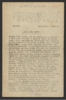 Wiadomości Polityczne. [R.3], nr 106 (20 listopada 1942)