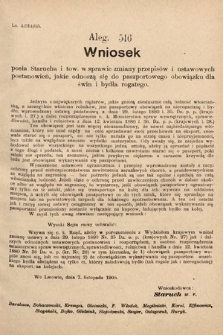 [Kadencja VIII, sesja II, al. 516] Alegata do Sprawozdań Stenograficznych z Drugiej Sesyi Ósmego Peryodu Sejmu Krajowego Królestwa Galicyi i Lodomeryi z Wielkiem Księstwem Krakowskiem z roku 1905. Alegat 516