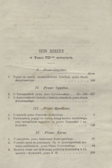 Przegląd Sądowy : pismo popularno-naukowe poświęcone teoryi i praktyce prawa. T.7, Spis rzeczy (1870)