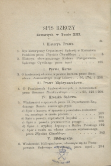 Przegląd Sądowy : pismo popularno-naukowe poświęcone teoryi i praktyce prawa. T.13, Spis rzeczy zawartych w Tomie XIII (1871)