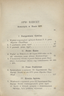 Przegląd Sądowy : pismo popularno-naukowe poświęcone teoryi i praktyce prawa. T.14, Spis rzeczy (1872)