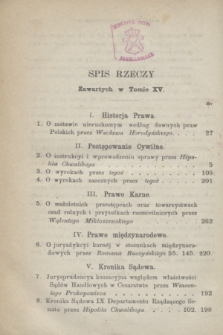 Przegląd Sądowy : pismo popularno-naukowe poświęcone teoryi i praktyce prawa. T.15, 1872, Spis rzeczy