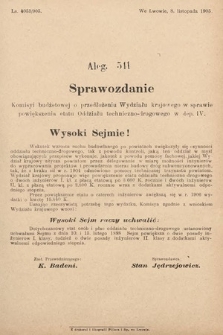 [Kadencja VIII, sesja II, al. 541] Alegata do Sprawozdań Stenograficznych z Drugiej Sesyi Ósmego Peryodu Sejmu Krajowego Królestwa Galicyi i Lodomeryi z Wielkiem Księstwem Krakowskiem z roku 1905. Alegat 541